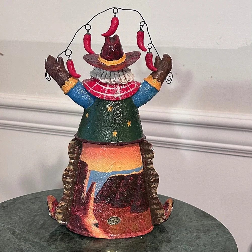 Southwestern Cowboy Santa Figurine Chili Peppers Canyon Landscape Rustic Decor
